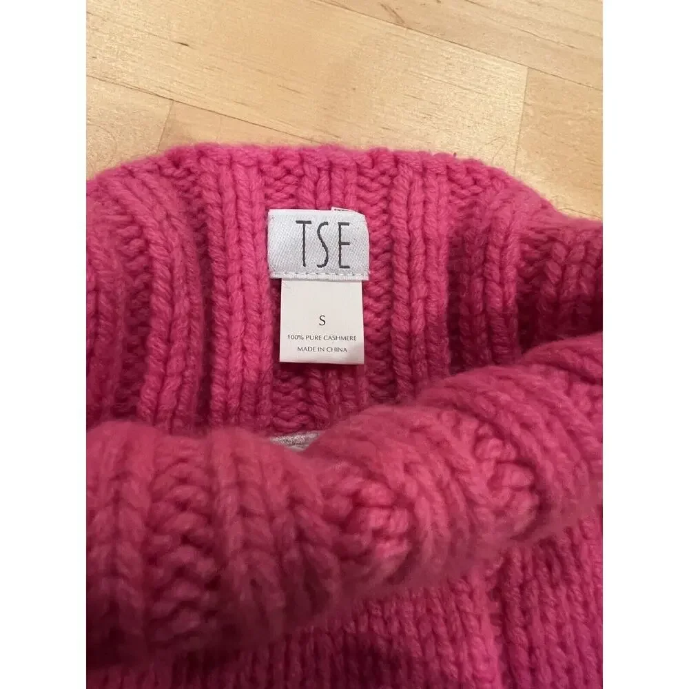 TSE Dog 100% Cashmere Sweater Size Small Hot Pink Cable Knit quiet luxury